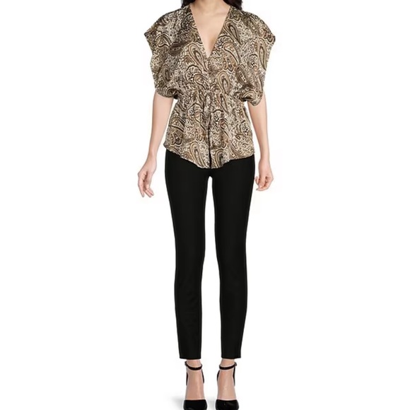 MICHAEL Michael Kors Satin V-Neck Paisley Print Dolman Sleeve Blouse - Picture 2 of 12